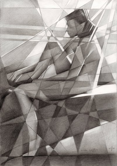 Contemplatieve kubistische figuur door Corné Akkers