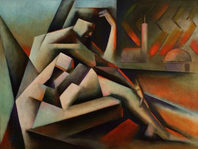 Peinzende geometrische figuur door Corné Akkers