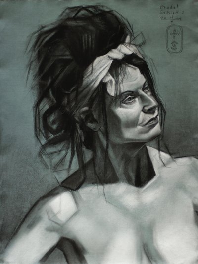 Schets van een peinzende vrouw door Corné Akkers