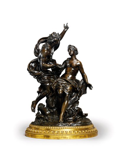 Een Louis XIV bronzen groep die Bacchus en Ariadne vertegenwoordigt, ca. 1704 door Corneille van Cleve