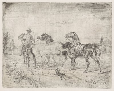 Ruiters met paarden door Cornelis Albertus Johannes Schermer