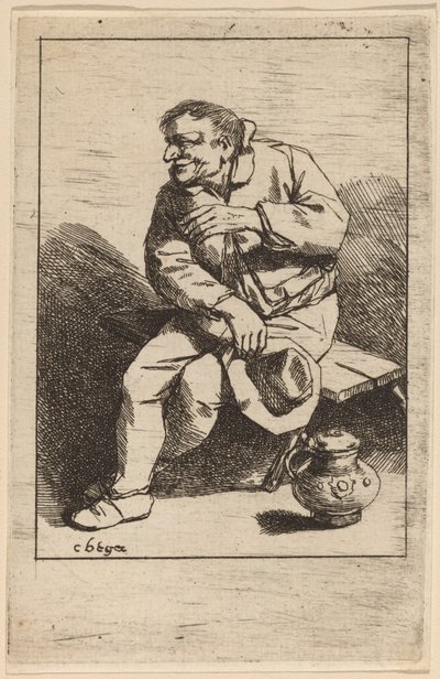 Zittende Man met Zijn Hoed in Zijn Rechterhand door Cornelis Pietersz Bega
