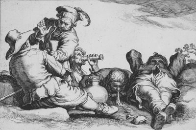 Boeren drinken, uit de serie Zestien Boerenonderwerpen door Cornelis Bloemaert