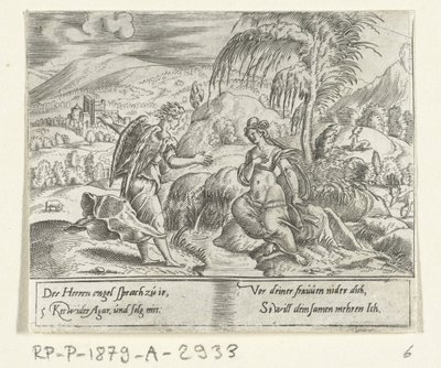 Een engel voert Hagar terug door Cornelis Bos