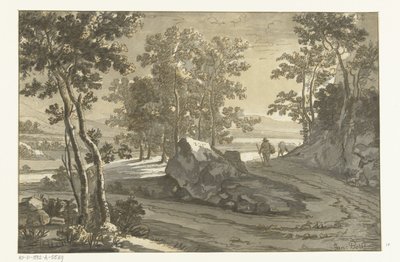Boomrijk landschap met veedrijver door Cornelis Brouwer