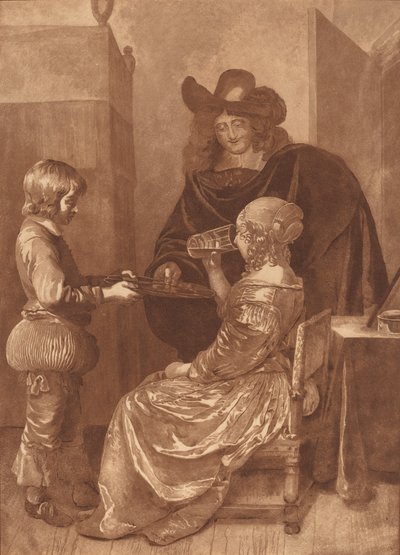 Ridder en Dame met een Page, 1779, gepubliceerd 1781 door Cornelis Brouwer
