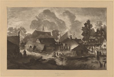 Dorp met vijver, ca. 1782 door Cornelis Brouwer