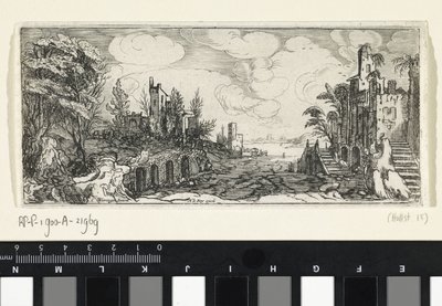 Heuvelachtig landschap met een gezicht op een rivier door Cornelis Claesz van Wieringen (possibly)