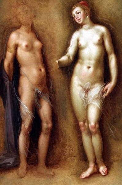 Studie van twee vrouwelijke naakten door Cornelis Cornelisz van Haarlem