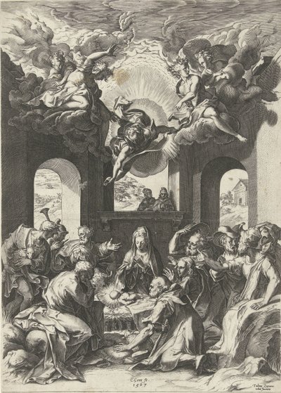 Aanbidding door de herders door Cornelis Cort