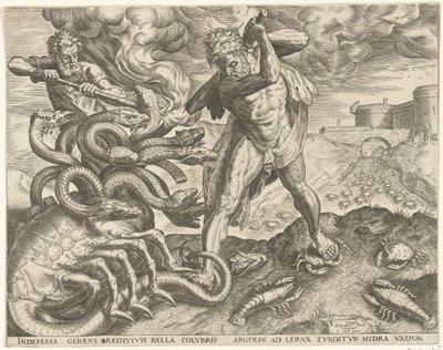 Hercules overwint de hydra van Lerna door Cornelis Cort