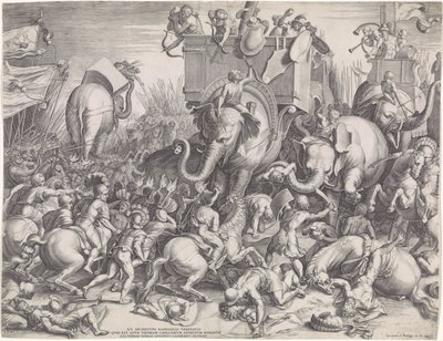 Slag bij Zama tussen Scipio en Hannibal door Cornelis Cort