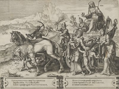 De triomf van nederigheid, uit De cyclus van de wisselvalligheden van menselijke zaken, plaat 7, 1564 door Cornelis Cort