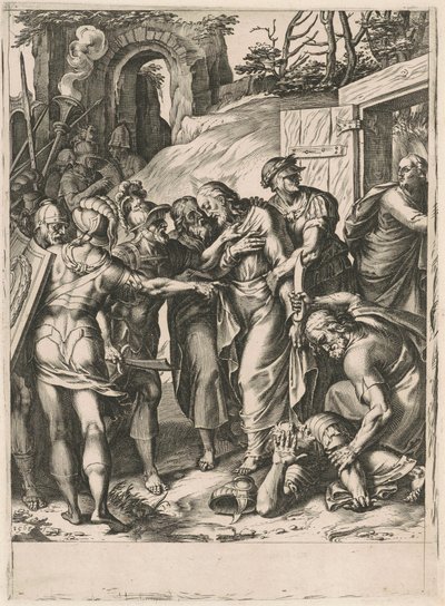 Het verraad van Christus door Cornelis Cort, after Girolamo Muziano