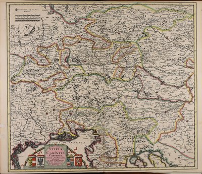 Ducatus Stiriae et Carintiae Carniolae Cilleiae que comitatus nova tabula que et pars est meridionalior circuli Austriaci door Cornelis Danckerts