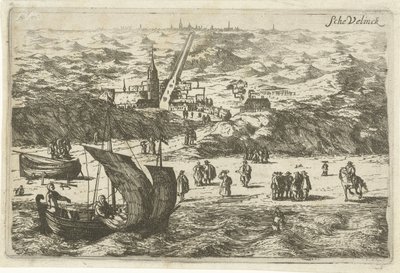 Gezicht op Scheveningen vanaf zee door Cornelis Elandts