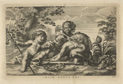 Johannes de Doper en het Christuskind met lam en engel door Cornelis Galle (II)