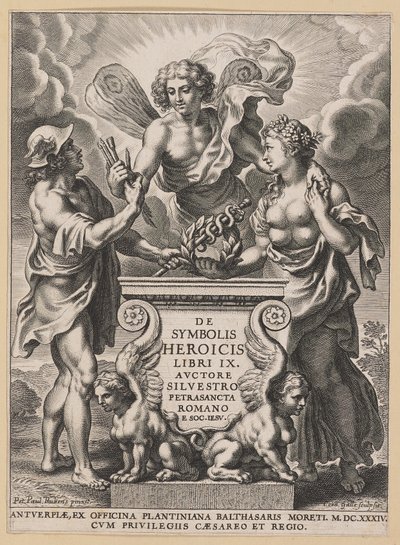 Titelpagina voor Silvester Pietrasanta, De Symbolis Heroicis door Cornelis Galle I after Sir Peter Paul Rubens