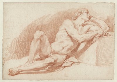 Zittend, steunend mannelijk naakt door Cornelis Joseph d