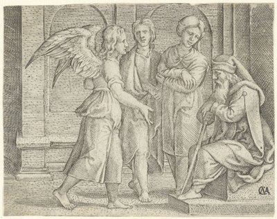 Tobias en de engel bij Tobit en Anna door Cornelis Massijs