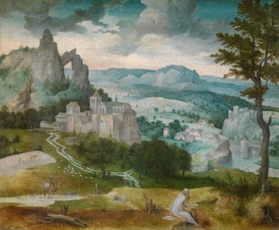Landschap met Hiëronymus door Cornelis Massys