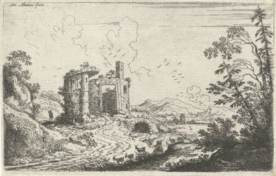 Landschap met een geitenhoeder door Cornelis Matthieu