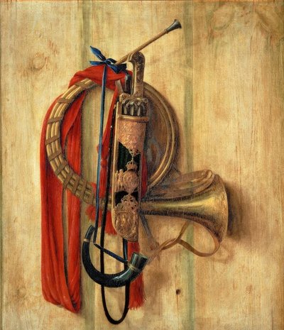 Jachtgerei aan een muur door Cornelis Norbertus Gysbrechts