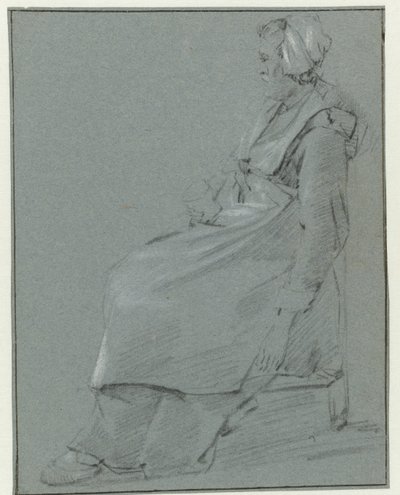 Zittende vrouw, in profiel naar links, met een klein hoedje en een glas in haar rechterhand door Cornelis Pietersz. Bega (circle of)