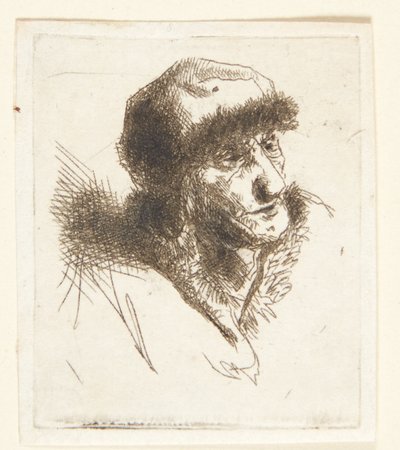 Oude vrouw met bontmuts door Cornelis Pietersz Bega