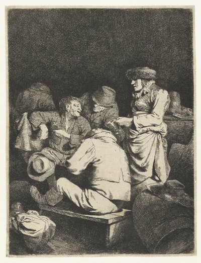 Waardin en gezelschap in herberg door Cornelis Pietersz. Bega