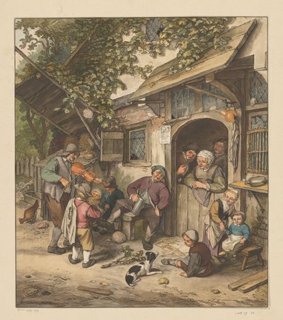Vioolspeler voor een herberg door Cornelis Ploos van Amstel (signed by artist)