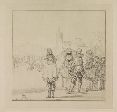 Elegant gezelschap op het ijs door Cornelis Ploos van Amstel