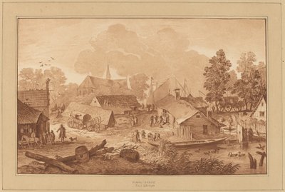 Dorp met vijver door Cornelis Ploos van Amstel