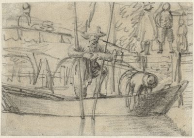 Man en vrouw in een bootje bij de oever door Cornelis Saftleven (attributed to)
