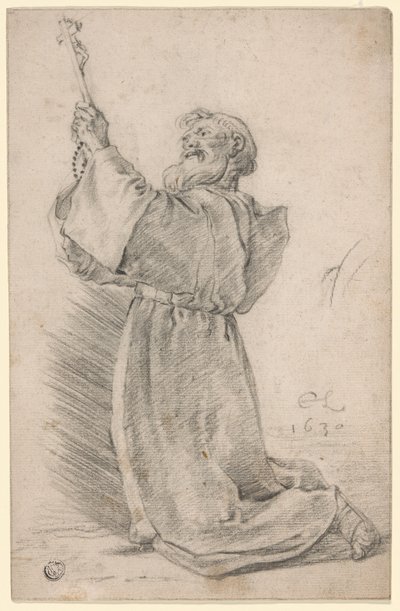 Knielende monnik met crucifix door Cornelis Saftleven