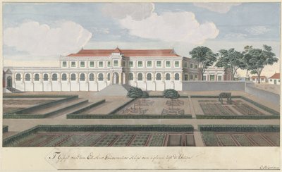 Het Gouverneurshuis met de tuin te Colombo op Ceylon door Cornelis Steiger
