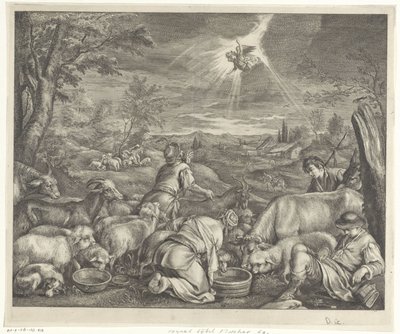 Abraham vertrekt naar Sichem / Verkondiging aan de herders door Cornelis Visscher (II)