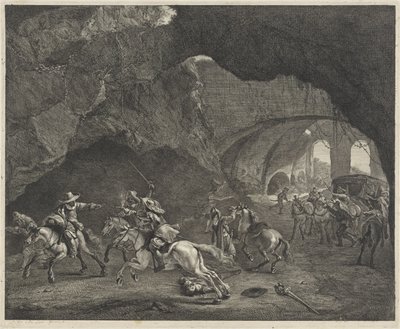 Pistoolschot tijdens een overval door Cornelis Visscher (II)