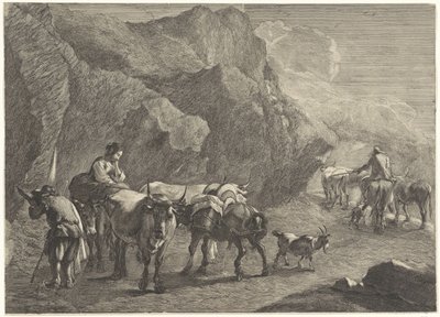 Rotslandschap met herders door Cornelis Visscher (II)