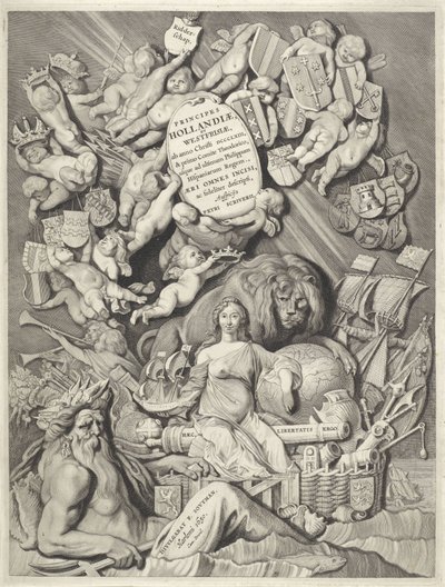 Titelprent voor een reeks graven en gravinnen van Holland, Zeeland en West-Friesland door Cornelis Visscher (II)