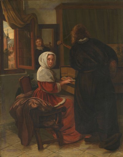 Paar dat muziek maakt door Cornelis de Man