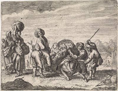De balkende ezel Genretaferelen (series title) door Cornelis de Wael