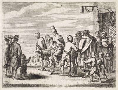 Man op ezel gebonden door Cornelis de Wael