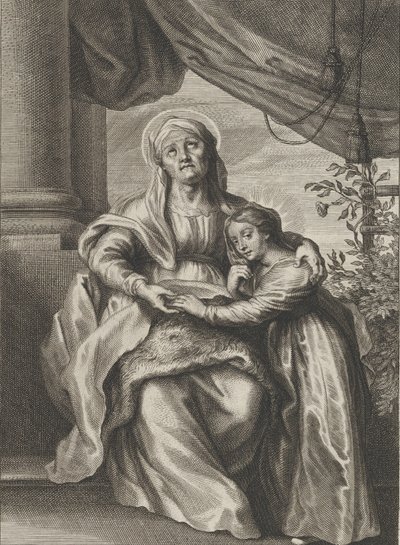 De opvoeding van de Maagd, met Sint Anna zittend op een bank en omhoog kijkend, ca. 1645-78 door Cornelis van Caukercken