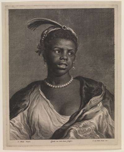 Portret van een Afrikaanse vrouw met parelketting door Cornelis van Dalen