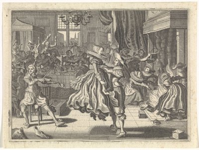 Dansend gezelschap in een herberg door Cornelis van Kittensteyn