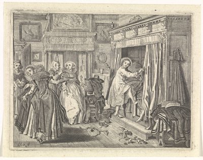 Slaapkamertafereel door Cornelis van Kittensteyn