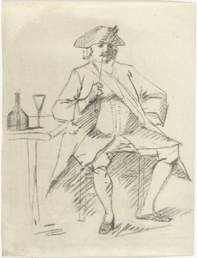 Man met een pijp zittend bij een tafel door Cornelis van Noorde