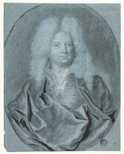 Portretbuste van een man met een witte pruik door Cornelis van Poelenburgh