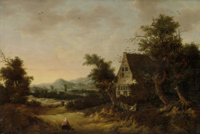 Heuvelachtig Landschap met Boerenhuisje door Cornelis van Zwieten